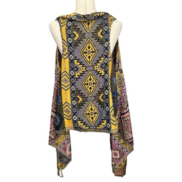 Boho Hippie Southwest Print Fringed Vest One Size - Picture 5 of 8